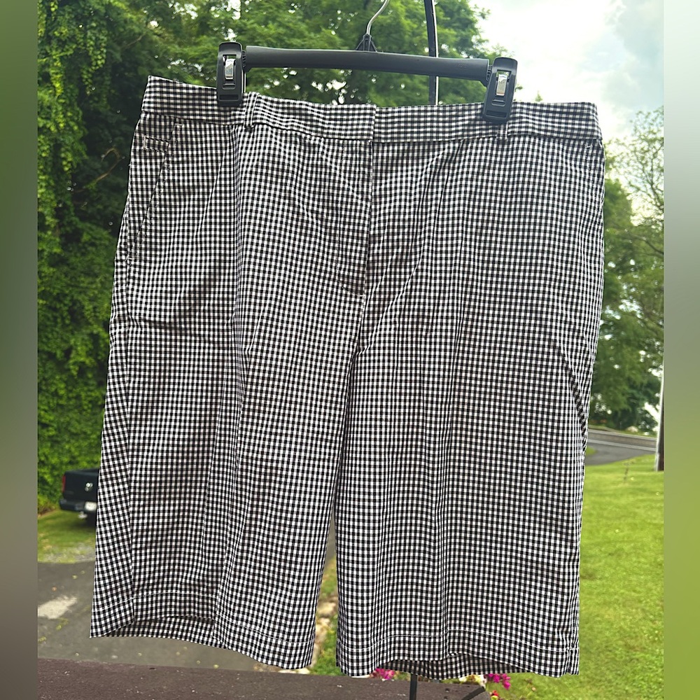 Talbots Dressy Black and White Gingham Check Bermuda Shorts Work Sz 16